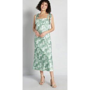 NEW Hutch ModCloth Shoulder Tie Size 0 Midi Dress Green Print Lined Poly